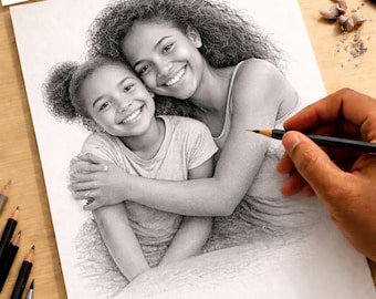 Ritratto a matita disegnato a mano da foto, ritratto realistico a matita di grafite, regalo personalizzato disegnato a mano, arte a matita personalizzata, fratelli