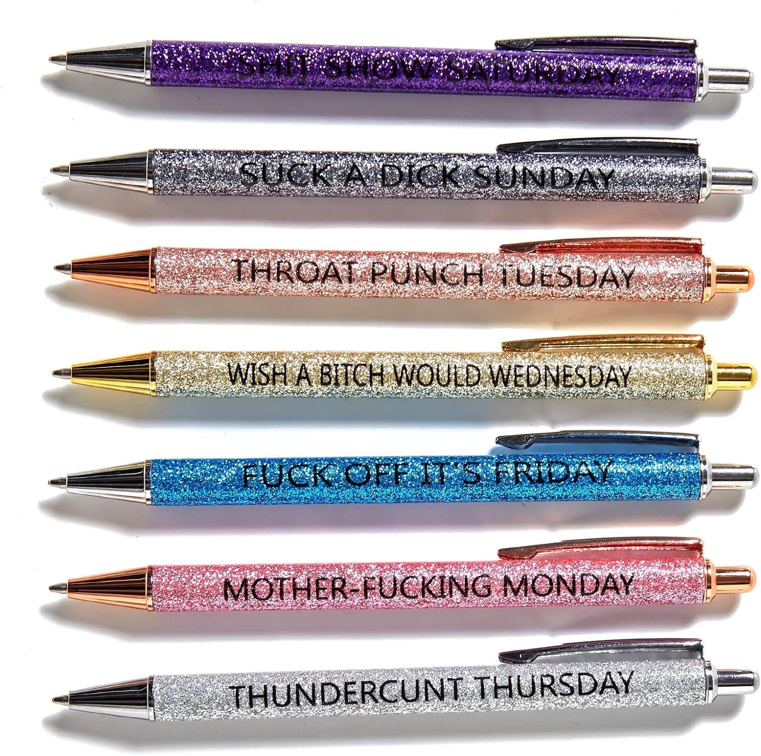 Swear Word Daily Pen Set 11pcs Weekday Vibes Glitter Novelty Pen Dirty Cuss  Word Pens For Each Day Of The Week Funny Office Gift