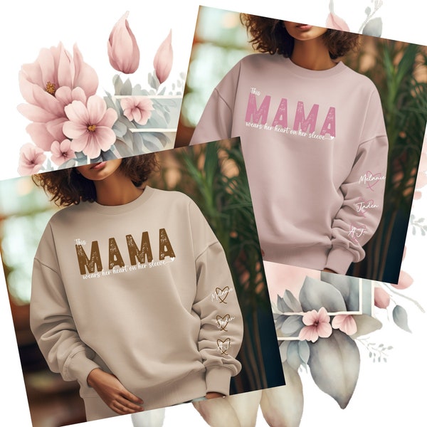 This Mama wears her heart on her sleeve, monochromatic graphic, Unisex Fit Custom Sweater