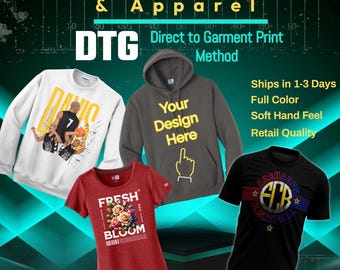 Custom DTG T-Shirt, Sweater, Hoodie | Premium Full Color Print With Your Design
