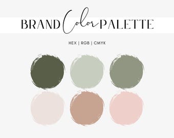 Sage Green Color Palette, Natural Color Theme, Soft Pink, Blush Rose, Taupe, Branding Design, Website, Social Media, Hex Codes, RGB, CMYK