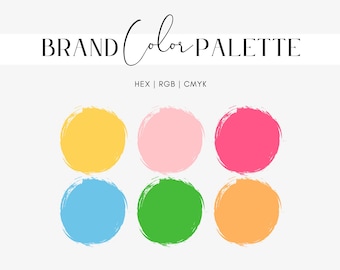 Sprinkles Color Palette, Mustard Yellow, Pink, Watermelon, Sky Blue, Lime Green, Tangerine, Bright Playful Branding, Hex Codes, RGB, CMYK