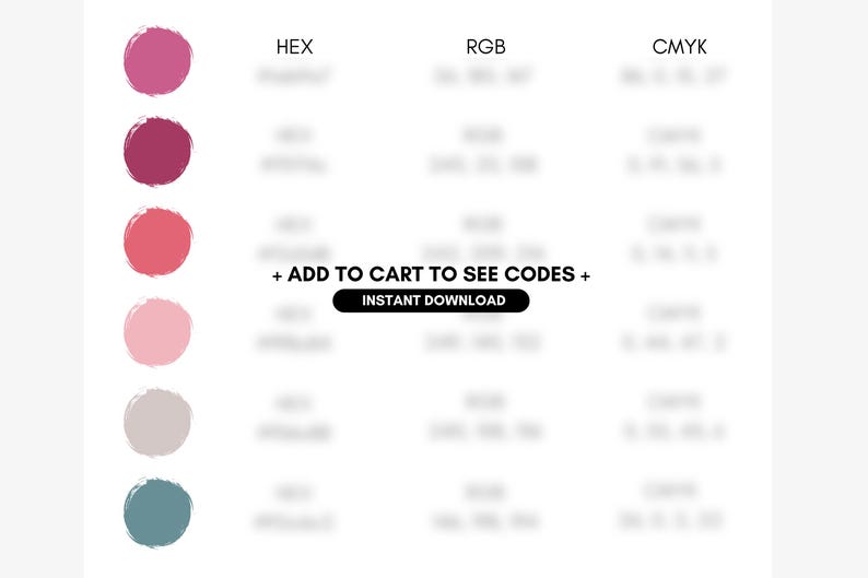 Livfull rosa, röd, blågrön färgpalett, varumärkesfärger, marknadsföring, webbplats, sociala medier, kompatibel med Canva och Procreate, hexagonkoder, RGB, CMYK bild 7