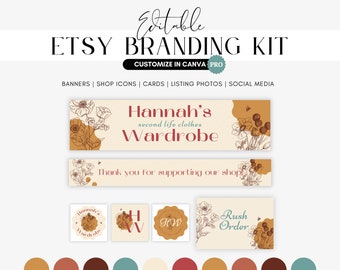 Vintage Floral Etsy Branding Kit, Canva Pro Templates (Digital Download)