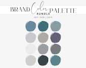 Modern Moody Color Palette Bundle, Digital Color Scheme, Branding Colors for Canva, Dark Blue, Teal, Gray, Purple, Hex Codes, RGB, CMYK