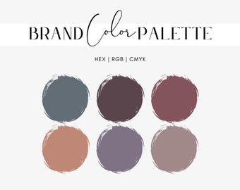 Kleurenpalet oktoberregen, houtskoolblauw, stoffige pruim, mauve, gedempt terracotta, stoffige lavendel, taupe, humeurige herfst hexadecimale codes, RGB, CMYK