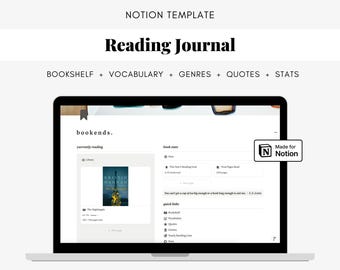 Minimalist Notion Reading Journal Template, Track TBR, Reading Goals, Quotes, Pages Read, Vocabulary, Stats, Bookish Tracker for Book Lovers