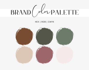 Herfstkleurenpalet, branding voor kleine bedrijven, kastanjebruin, olijf- en saliegroen, lichtbeige, paars, rozenkwarts, hex-codes, RGB, CMYK