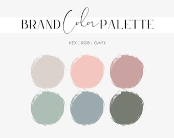 Dusty Pink, Anthrazit Blau, Grün, Pastell Farbpalette für Branding, Hex-Codes, RGB, CMYK, Social Media, Website-Design, sanfte Markenfarben