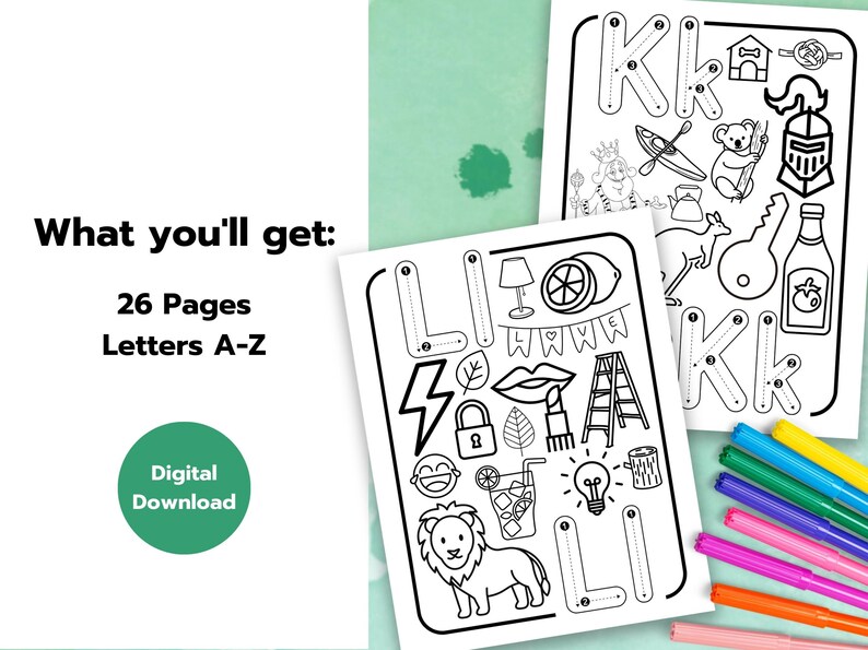 Printable Alphabet Tracing, Coloring Activity Pages for Kids - Etsy