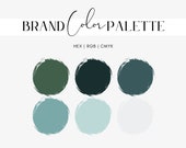 Blue Green Color Palette, Moody Branding for Website and Social Media, Hex Codes, RGB, CMYK, Natural Green Colors for Brand Packaging