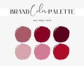 Rich Red Shades, Soft Ash Pink Color Palette, Love, Brand Colors, Social Media, Packaging, Use with Canva, Procreate, Hex Codes, RGB, CMYK