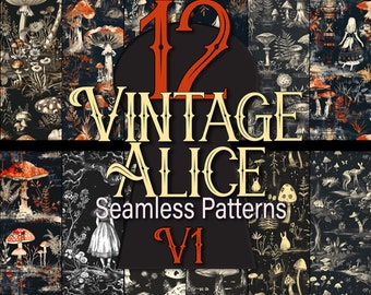 Vintage Alice in Wonderland Seamless Pattern: Scrapbook Paper (Digital Download)