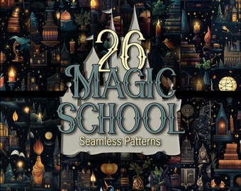 Magic School Seamless Patterns: 26 Wizard World Designs (Digital Download)