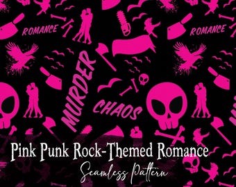 Pink Punk Rock-Themed Romance Seamless Pattern - Scrapbook Paper Junk Journals Instant Digital Download