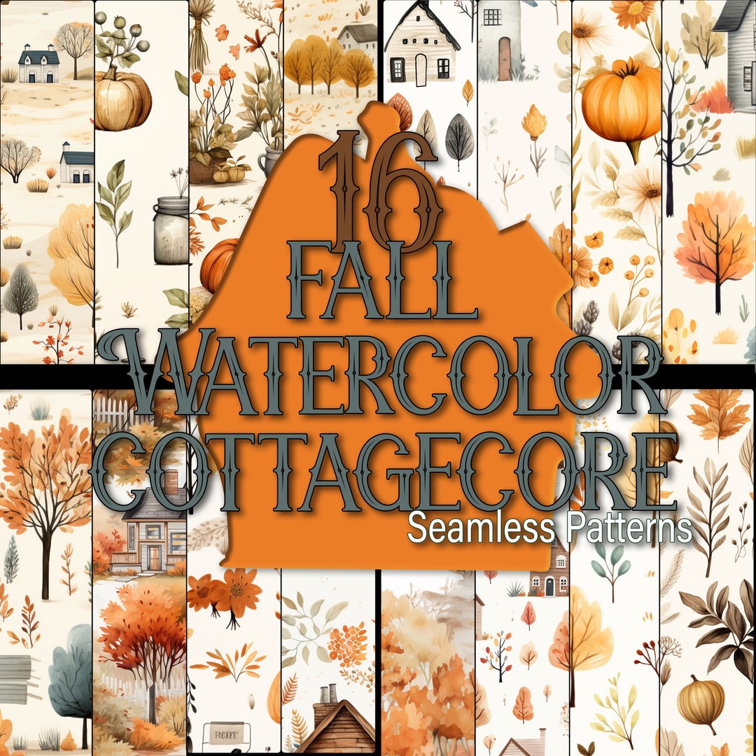 Fall Cottagecore Watercolor Seamless Patterns: Scrapbook Paper (digital ...