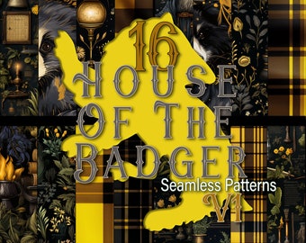 Wizard School Seamless Pattern: House of the Badger (Digital Download)