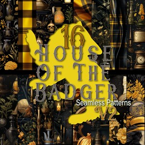 16 House Of The Badger V2 Wizard Magic School Seamless Pattern Includes PAT File Scrapbook Junk Journals Instant Digital Download Wizzard
