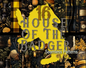 Wizard School Seamless Pattern: House of the Badger (Digital Download)