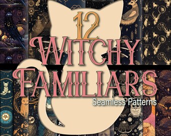 12 Witchy Familiars Seamless Patterns: Scrapbook Paper (Digital Download)