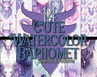 Watercolor Baphomet Seamless Pattern: Scrapbook Paper, Junk Journals (Digital Download)