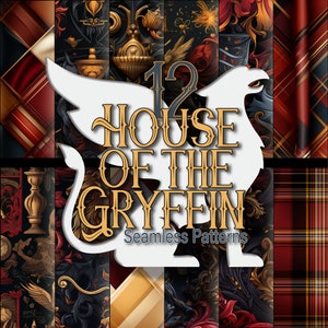 12 House of the Griffin V1 Wizard Magic School Seamless Pattern Includes PAT File Scrapbook Junk Journals Instant Digital Download Wizzard