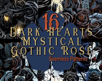 Dark Hearts Gothic Rose Seamless Pattern: Mystical Scrapbook Paper (Digital Download)