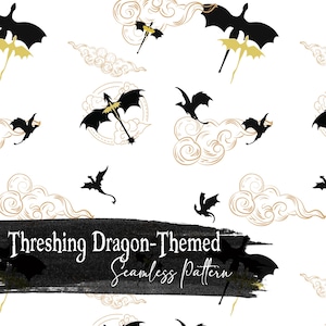 Threshing Dragon-Themed Seamless Pattern - Scrapbook Paper Junk Journals Instant Digital Download