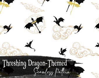 Threshing Dragon-Themed Seamless Pattern - Scrapbook Paper Junk Journals Instant Digital Download