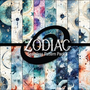 Zodiac Watercolor Seamless Pattern: Celestial Scrapbook Paper (Digital Download)