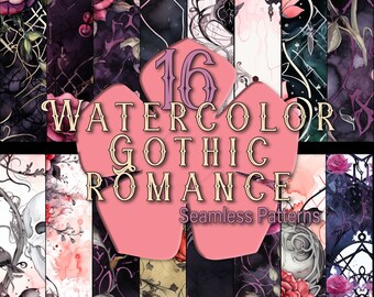 Watercolor Gothic Romance Seamless Patterns: Scrapbook Paper (Digital Download)