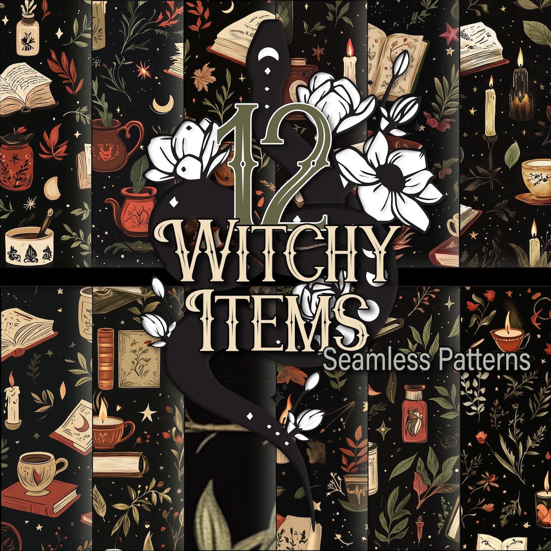 Witchy Items Seamless Patterns: Mystical Digital Scrapbook Designs (PAT ...