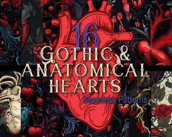 Gothic Anatomical Hearts Seamless Patterns: Dark Romance (Digital Download)