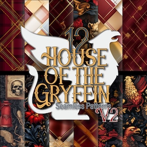 12 House of the Griffin V2 Wizard Magic School Seamless Pattern Includes PAT File Scrapbook Junk Journals Instant Digital Download Wizzard