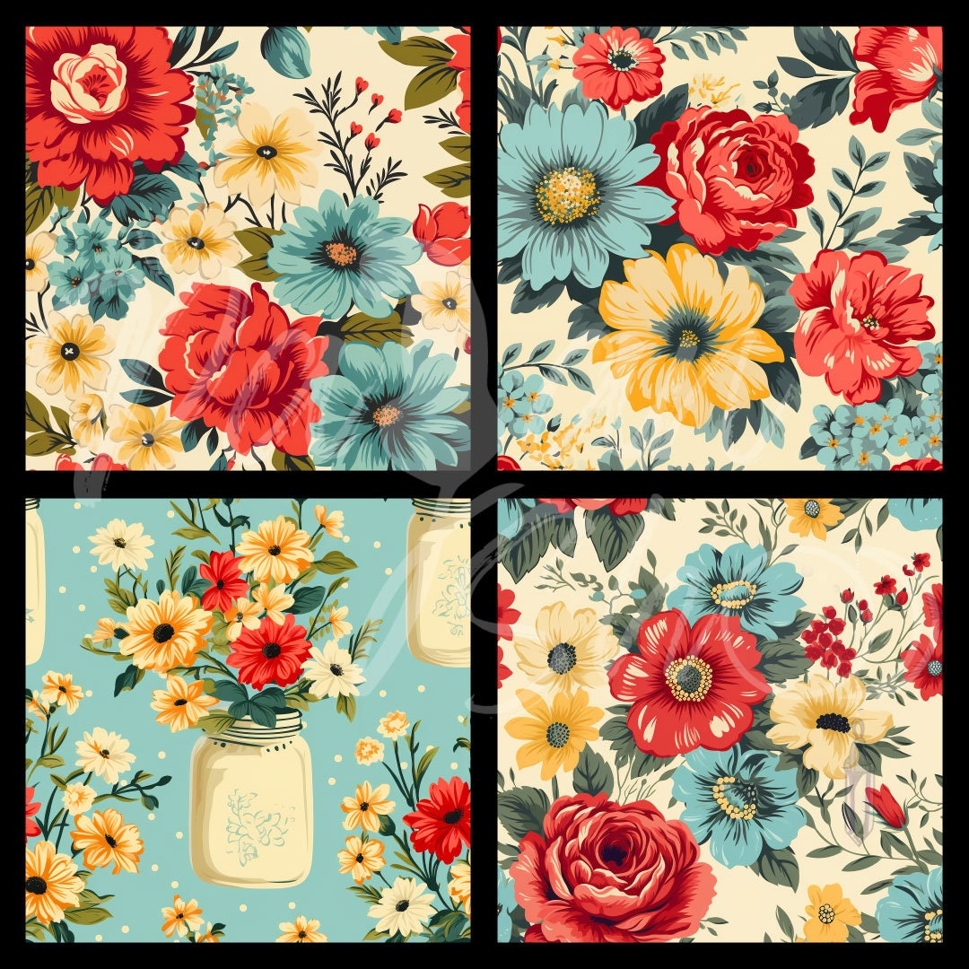 15 Homestead Pioneer Floral Seamless Pattern Includes PAT File ...