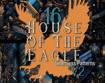 Eagle House Seamless Pattern: Wizard School Digital Paper (PAT File)