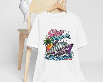 Ship Happens Cruise Shirt | Bruise Cruise boat graphic tee, tropical sunset design