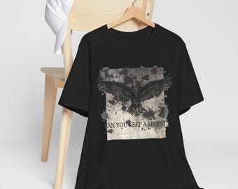 Raven In Flight "Can You Keep A Secret?" Tee | Gothic Crow Ink Splat Design