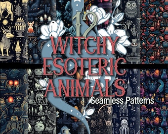 Witchy Esoteric Animals Seamless Patterns: 12 Designs (Digital Download)
