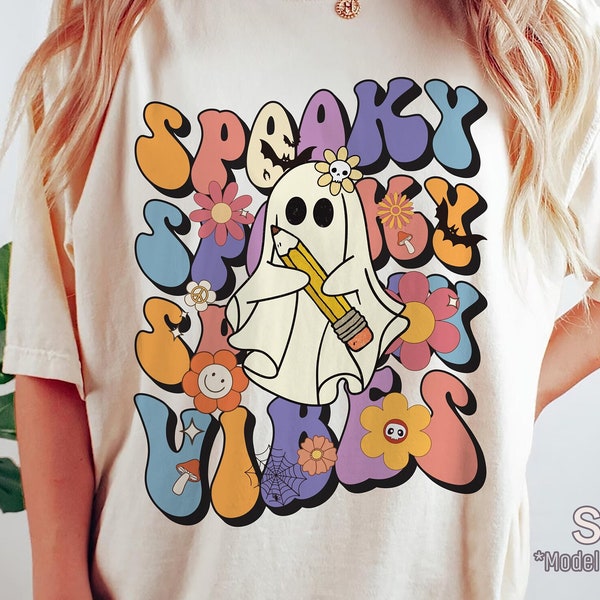 Spooky Vibes T-Shirt, Spooky Teacher Shirts, Halloween Ghost Shirt, Retro Halloween T-shirt, Groovy Spooky Vibes Shirt, Halloween Party Tee