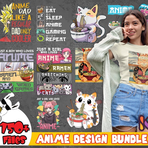 Anime Design Bundle | Anime Fans Vintage Style Designs Bundle | Instant download | Love Anime & Game | Anime T-shirt Designs Bundle Files