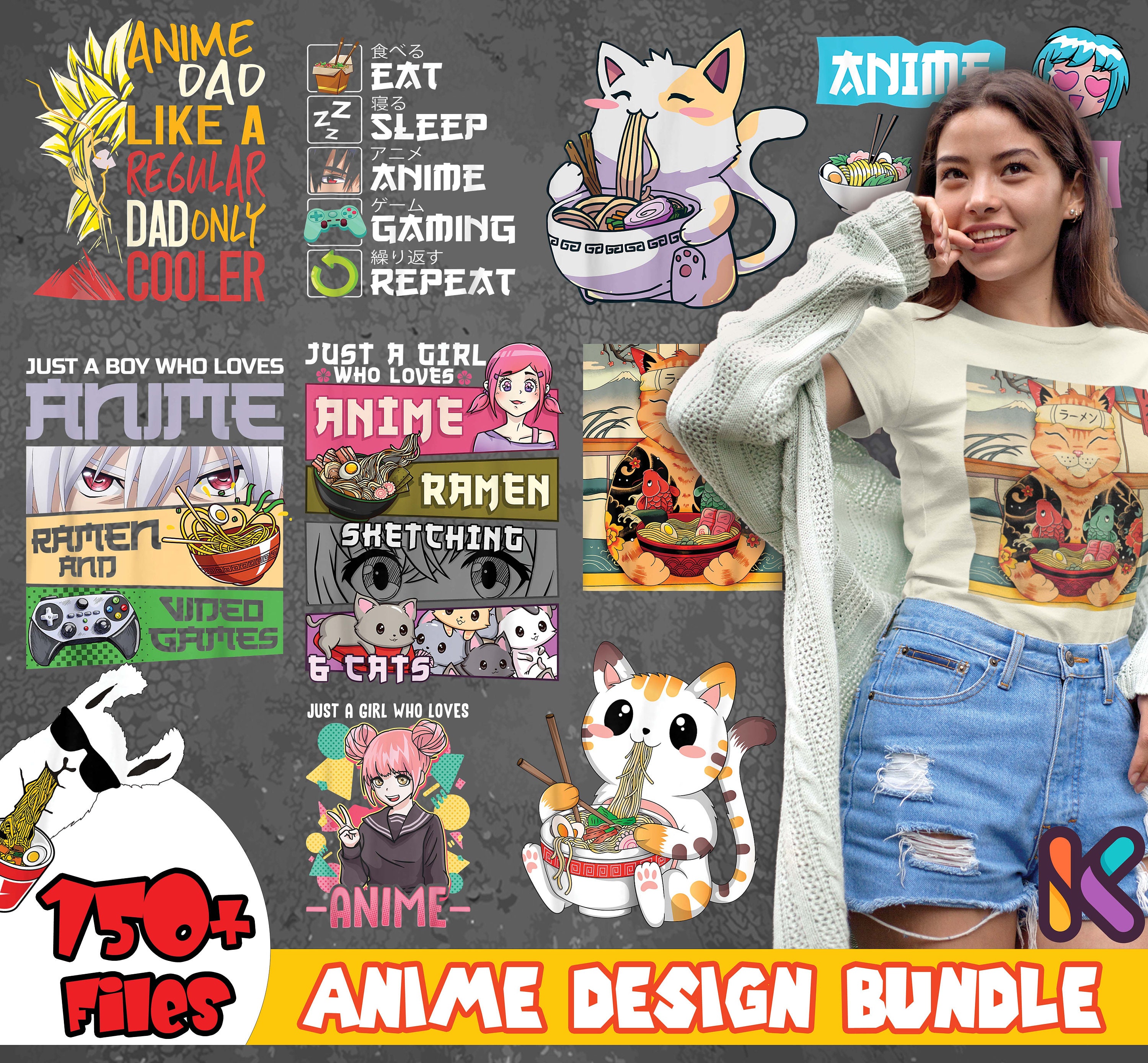 Anime T-Shirt Design, Anime Vector Graphics Bundle ,samurai t shirt Bu By  Rana Creative