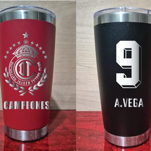 Toluca FC Champions Laser Engraved Tumbler, Vaso Termico de Toluca Campeones