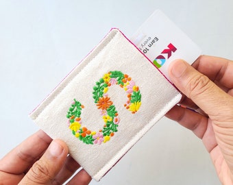 Floral Monogram Cotton Pill Case, Personalized Initial Pouch