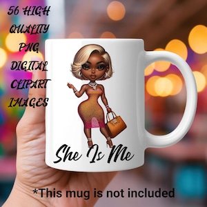 Diverses femmes Black Boss de style chibi, images numériques, haute définition, sublimation, DTF, images DTF UV,