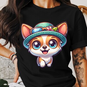 Cute Chihuahua Puppy Digital Kawaii Art, Adorable Dog Illustration, Instant Download Print, High-Definition Dog Art, Cute Dog with Hat Art