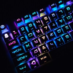 May include: A black keyboard with colorful backlighting. The keys have symbols from the Star Wars universe, including the Death Star, the Millennium Falcon, and the Rebel Alliance logo.