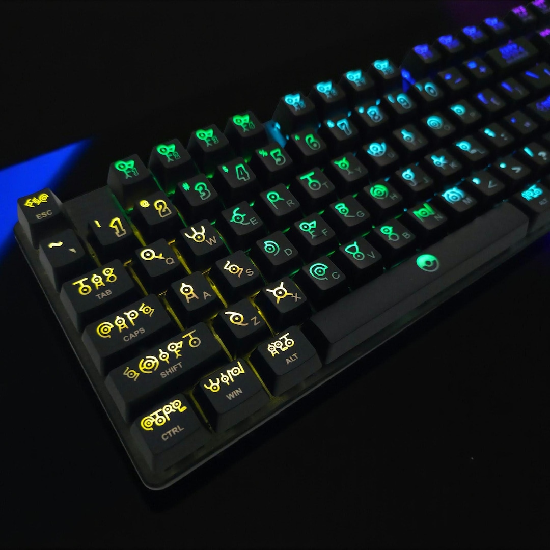 Complete Pokemon Unown Backlit Keycap Set | Full 104 / 105 Key OEM
