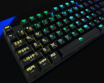 Juego completo de teclas retroiluminadas de Pokémon Unown / Juego completo de teclas OEM de 104/105 teclas / RGB brillante / Diseño ANSI e ISO / Regalo para gamers /