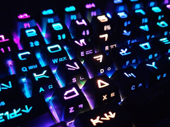 English & Korean + Aurebesh Font Backlit Keycap Set | Artisan Keycap Set | Gaming Keyboard Keycap Set | Gift For Him